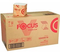 Туалетная бумага Focus PREMIUM листовая, 2-слоя, 250 лист/уп30 ДхШ 250x110 мм V-сложения, белая H-5049979n