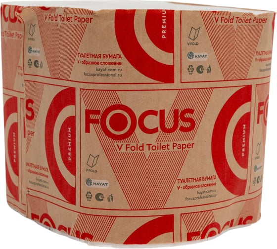 Туалетная бумага Focus PREMIUM листовая 2-слоя, 250 лист/уп, ДхШ 250x110 мм, V-сложения, белая H-5049979