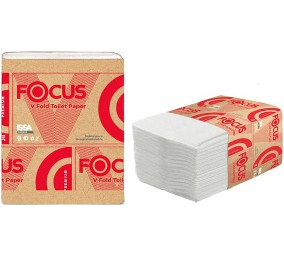 Туалетная бумага Focus PREMIUM листовая 2-слоя, 250 лист/уп, ДхШ 250x110 мм, V-сложения, белая H-5049979