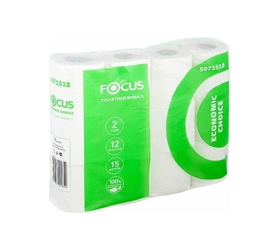 Туалетная бумага Focus JUMBO ECO 1-слой, 525 м в рулоне, h95 d210 мм 12 рул/уп, белая 1/1 H-5067300n