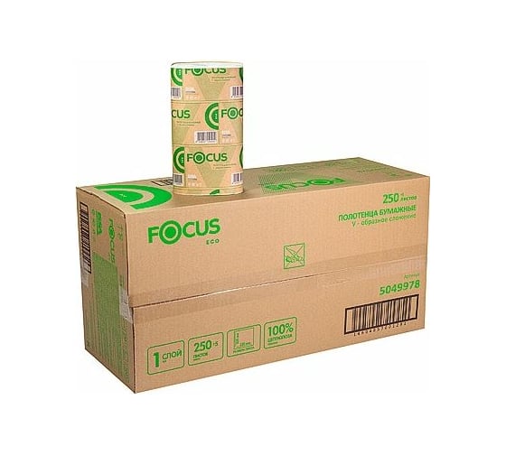 Бумажное полотенце Focus ECO листовое 1-слой, 250 лист/уп15, 230x210 мм, V-сложения, белое H-5049978n