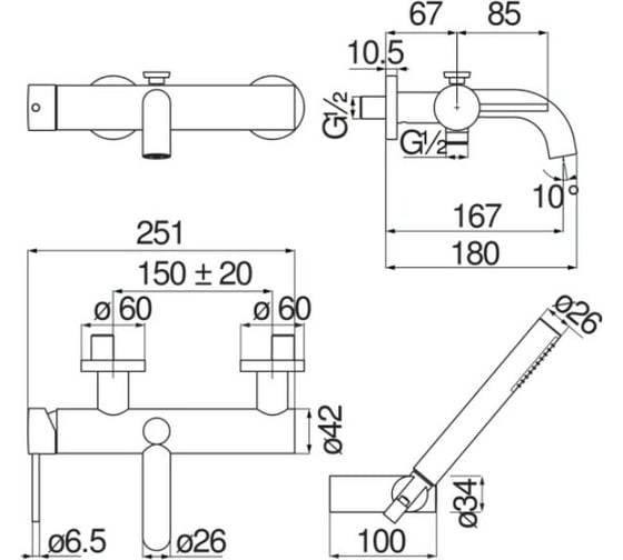 Смеситель для ванны с душевым набором Nobili VELIS глянцевый черный VE125110FLP 00000106692