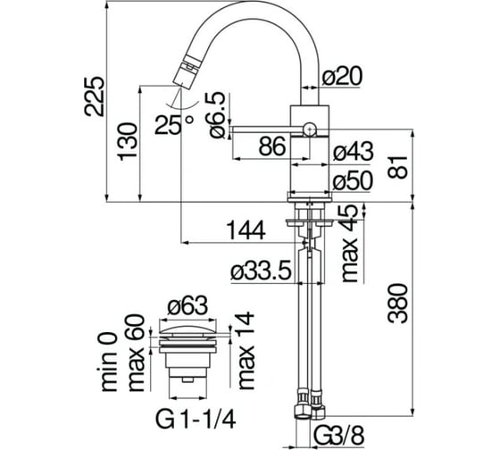 Смеситель для биде VELIS Nobili глянцевый черный VE125139/2FLP 00000106718