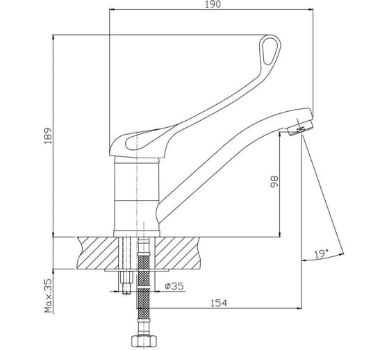 Хирургический смеситель для умывальника ZOLLEN DRESDEN 154 мм, 35 мм DR51610322 443382