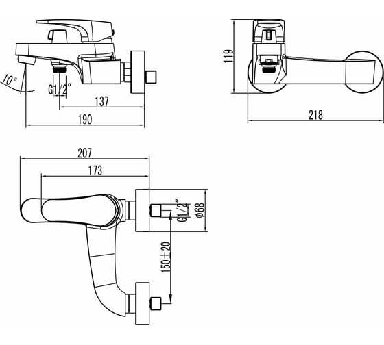 Смеситель для ванны Lemark Shift LM4334C