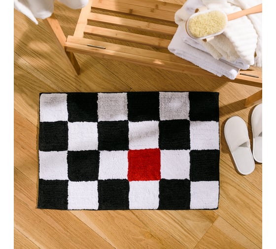 Мягкий коврик для ванной комнаты Moroshka Race 50x80 см., цвет белый черный 914-303-01