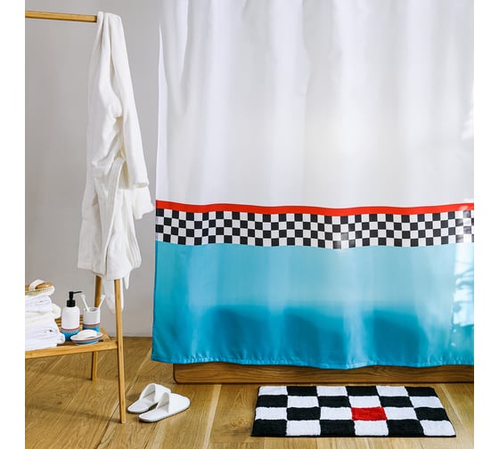 Мягкий коврик для ванной комнаты Moroshka Race 50x80 см., цвет белый черный 914-303-01