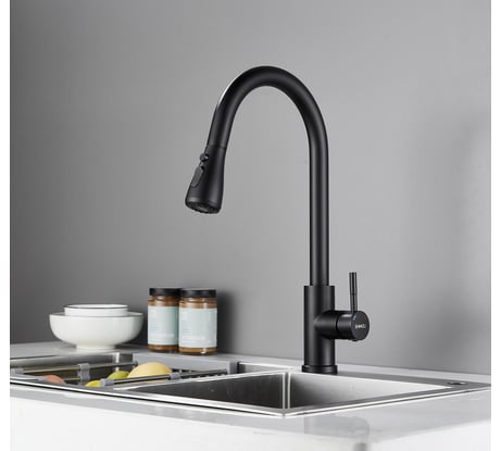 Смеситель для кухни SHIMIZU с выдвижным изливом и режимом душ, черный smz1006576