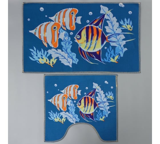 Набор ковриков для ванны и туалета Доляна "Подводный мир" 2 шт., 45х48, 48х78 см 2987279 1