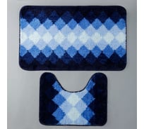 Набор ковриков для ванны и туалета Доляна "Лазурь" 2 шт., 50х80, 40х50 см микрофибра, цвет синий 5412446