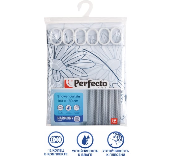 Шторка для ванной PERFECTO LINEA Harmony 180x180 см, цветы 36-118015
