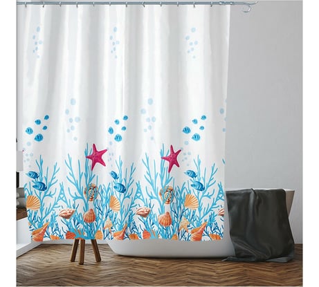 Шторка для ванной PERFECTO LINEA Harmony 180x180 см, подводный мир 36-118009