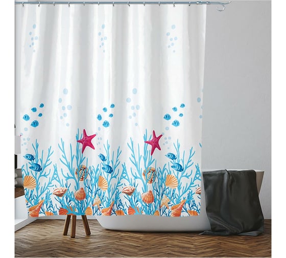 Шторка для ванной PERFECTO LINEA Harmony 180x180 см, подводный мир 36-118009 1