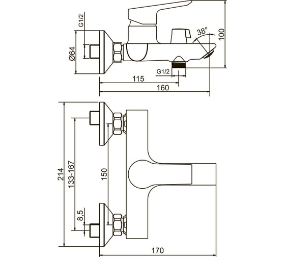 Смеситель для ванны ARGO TECH TORN d-35 43754
