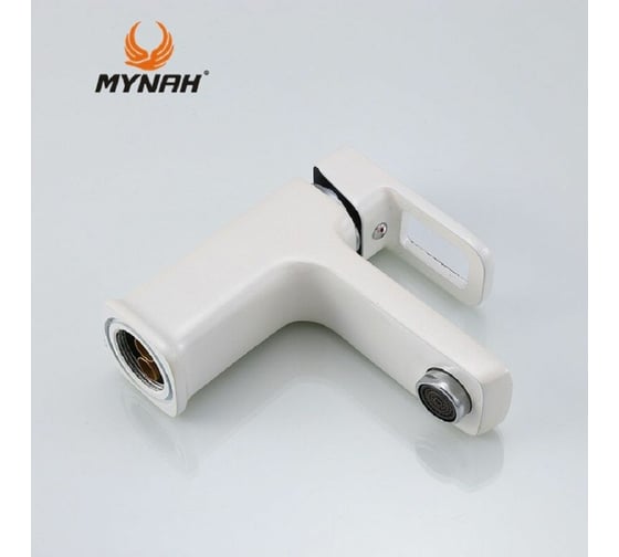 Смеситель для раковины MYNAH 140 мм, белый, однорычажное управление, монтаж на одно отверстие, на гайке, гибкая подводка M1049J