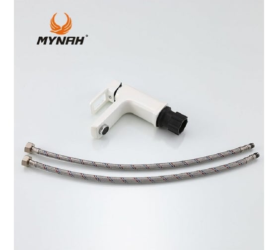 Смеситель для раковины MYNAH 140 мм, белый, однорычажное управление, монтаж на одно отверстие, на гайке, гибкая подводка M1049J