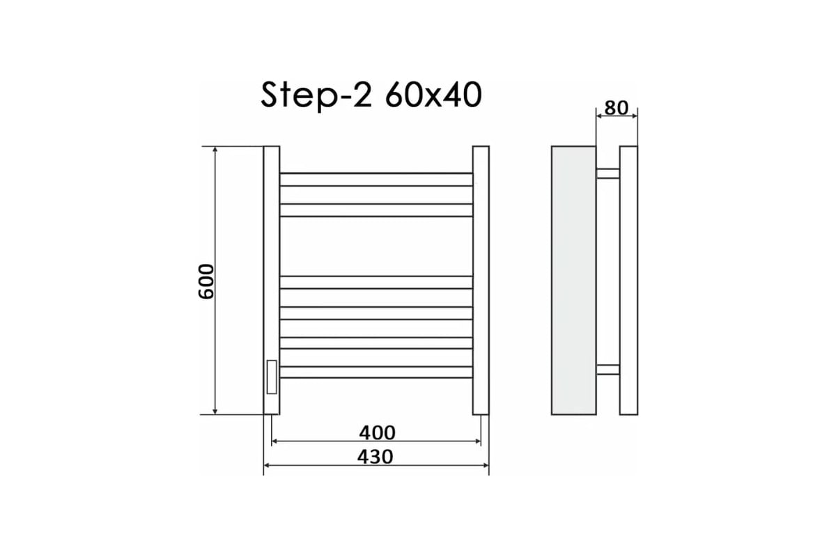 Электрический полотенцесушитель Ника кабельный STEP-2 60/40 RAL9005 черный  матовый левый тэн STEP-2 60/40 черн мат лев