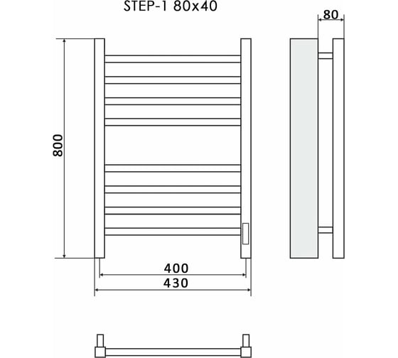 Электрический полотенцесушитель Ника кабельный STEP-1 80/40 RAL9005 черный матовый правый тэн STEP-1 80/40 черн мат прав