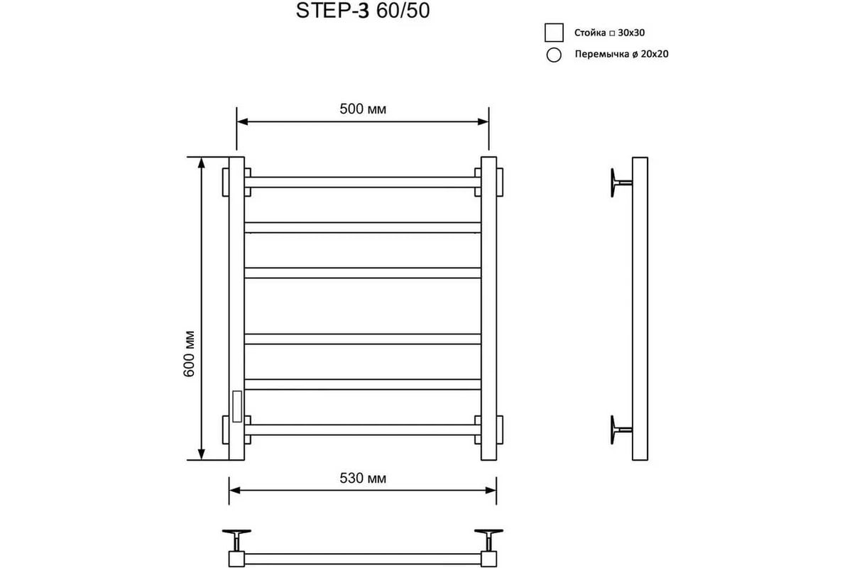 Электрический полотенцесушитель Ника кабельный STEP-3 60/50 RAL9016 .