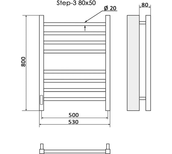 Электрический полотенцесушитель Ника кабельный STEP-3 80/50 RAL9005 черный матовый левый тэн STEP-3 80/50 черн мат лев