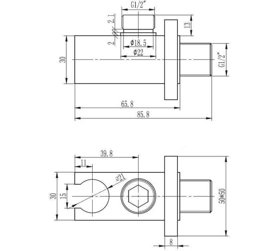 Держатель для душа ESKO с отводом, квадратный SH805Q