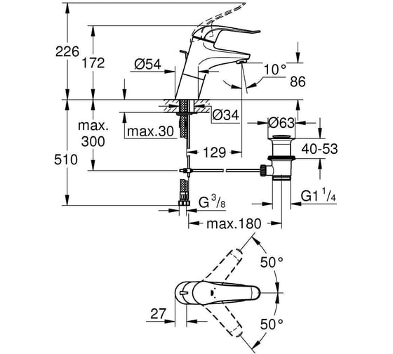 Смеситель для раковины GROHE Euroeco Special grande сливной гарнитур 32766000