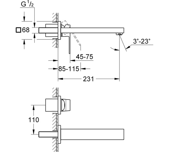 Настенный смеситель для раковины GROHE Eurocube 2 отв-я 23447DC0