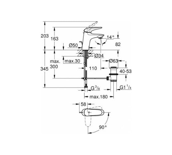 Смеситель для раковине с донным клапаном GROHE Wave SilmoveES 23581001