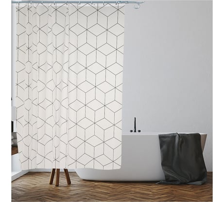 Штора для ванной комнаты PERFECTO LINEA Secret 180x180 см, с кольцами, геометрия белая 36-118001