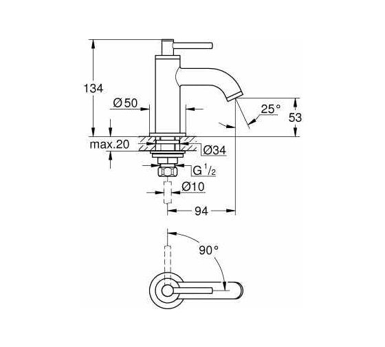 Вертикальный вентиль для раковины GROHE Atrio New рычаг, XL, графит 20021AL3