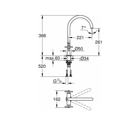 Смеситель для мойки GROHE Atrio New двухвентильный, суперсталь 30362DC0