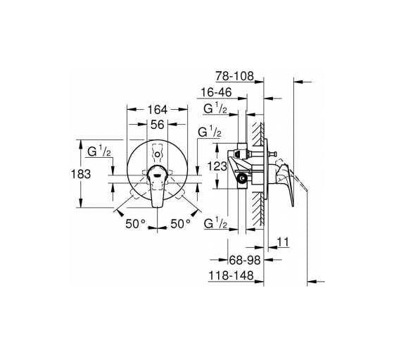 Встраиваемый смеситель для ванны GROHE BauFlow 29113000