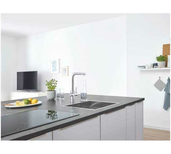 Комплект для кухни GROHE Blue Home смеситель с выдвижным L-изливом, с функциями фильтрации, охлаждения и газирования воды, Wi-Fi интерфейс 31539000