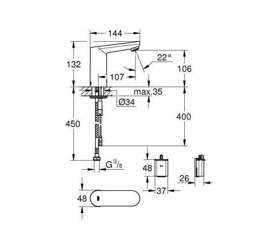 Инфракрасный кран для раковины GROHE ESM CE без смешивания воды, 6V, M-Size 36439000