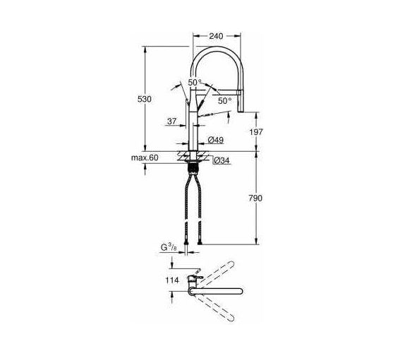 Смеситель для мойки GROHE Essence New с профессиональной лейкой, никель матовый 30294EN0