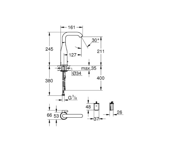 Бесконтактный смеситель для раковины GROHE Essence E от батареек, холодный рассвет глянец 36445GL0