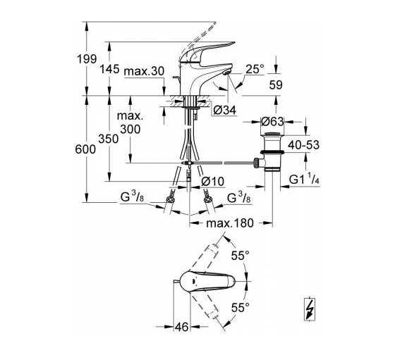 Смеситель для раковины GROHE Euroeco Speсial со сливным гарнитуром, длина рычага 120 мм 32764000