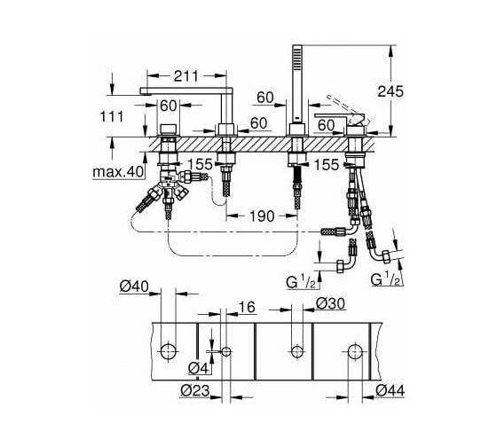 Смеситель для ванны GROHE Plus на 4 отверстия, темный графит матовый 29307AL3