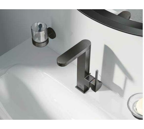 Смеситель для раковины GROHE Plus сливной гарнитур, поворотный излив, L-Size, темный графит матовый 23851AL3