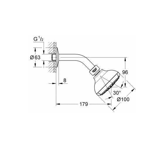 Комплект верхнего душа GROHE Tempesta New IV с кронштейном, 9.5 л/мин 27870001