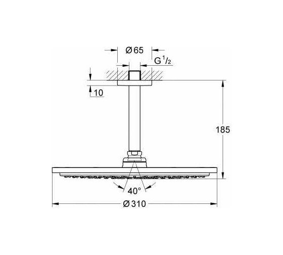 Верхний душ с потолочным кронштейном GROHE RSH 9.5 л/мин, темный графит матовый 26067AL0