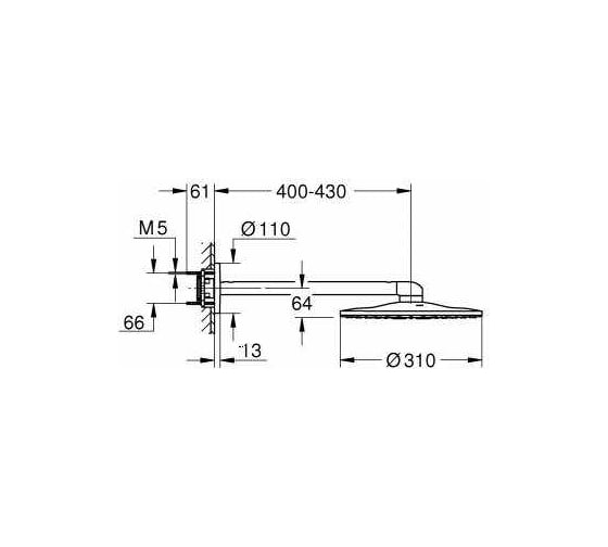 Верхний душ с потолочным кронштейном GROHE RSH 310 SmartAct холодный рассвет матовый 26477GN0
