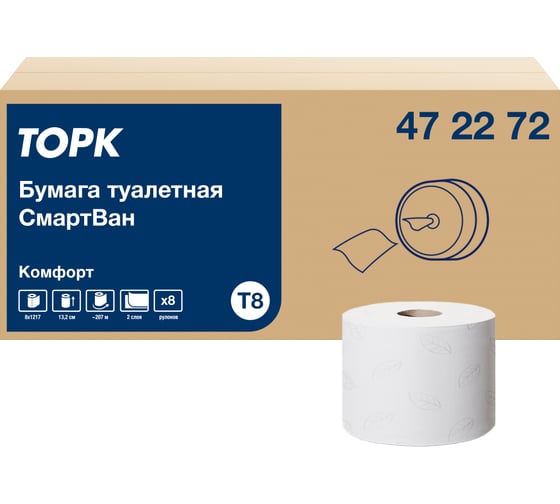 Туалетная бумага в рулонах TORK SmartOne T8 8 рулонов в упаковке арт.472272 25241