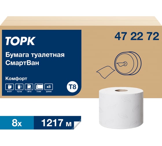 Туалетная бумага в рулонах TORK SmartOne T8 8 рулонов в упаковке арт.472272 25241