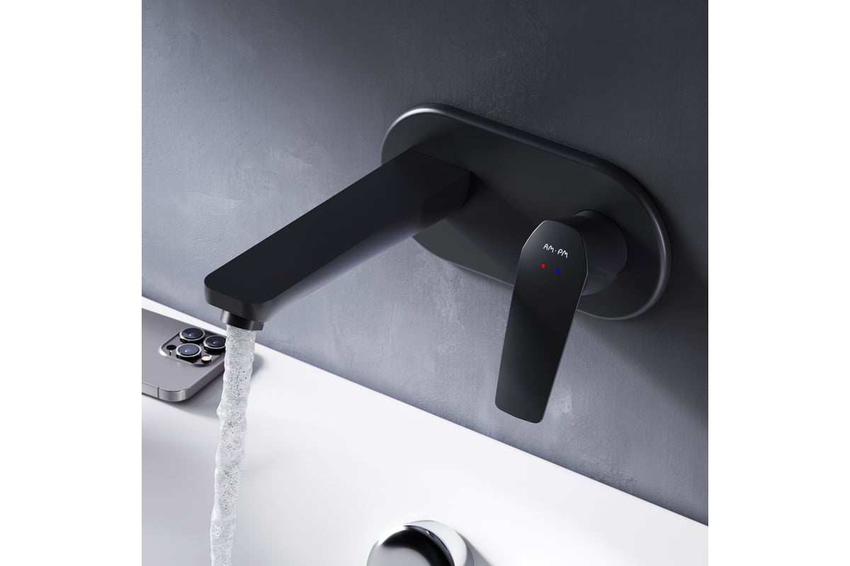 Смеситель для умывальника AM.PM Gem монтируемый в стену, чёрный ...