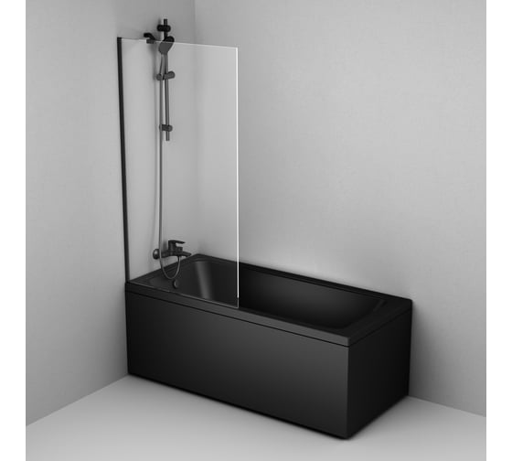 Шторка на борт ванны AM.PM Gem 80x140, фиксированная, черный, стекло прозрачное W90BS-080-140BT