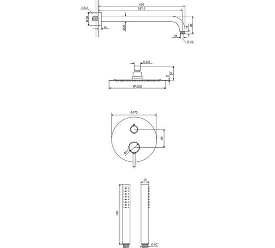 Система для душа скрытого монтажа Excellent Pi белый матовый AREX.SET.1245WH