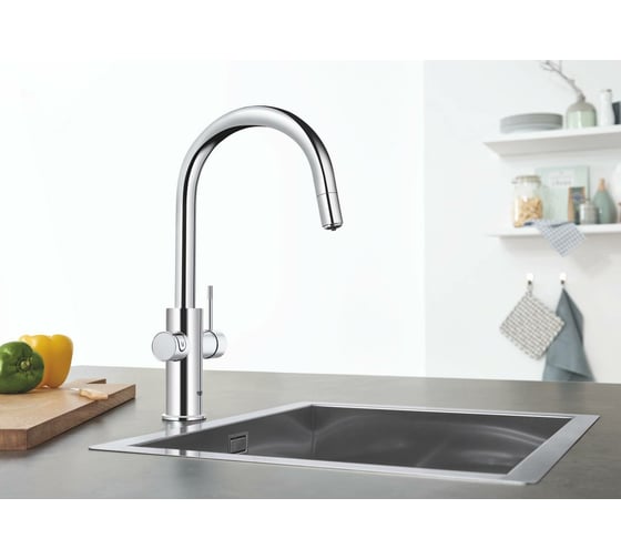 Комплект для кухни GROHE Blue Home смеситель с функциями фильтрации, охлаждения и газирования воды, Wi-Fi интерфейс, хром, выдвижной C-излив 31541000