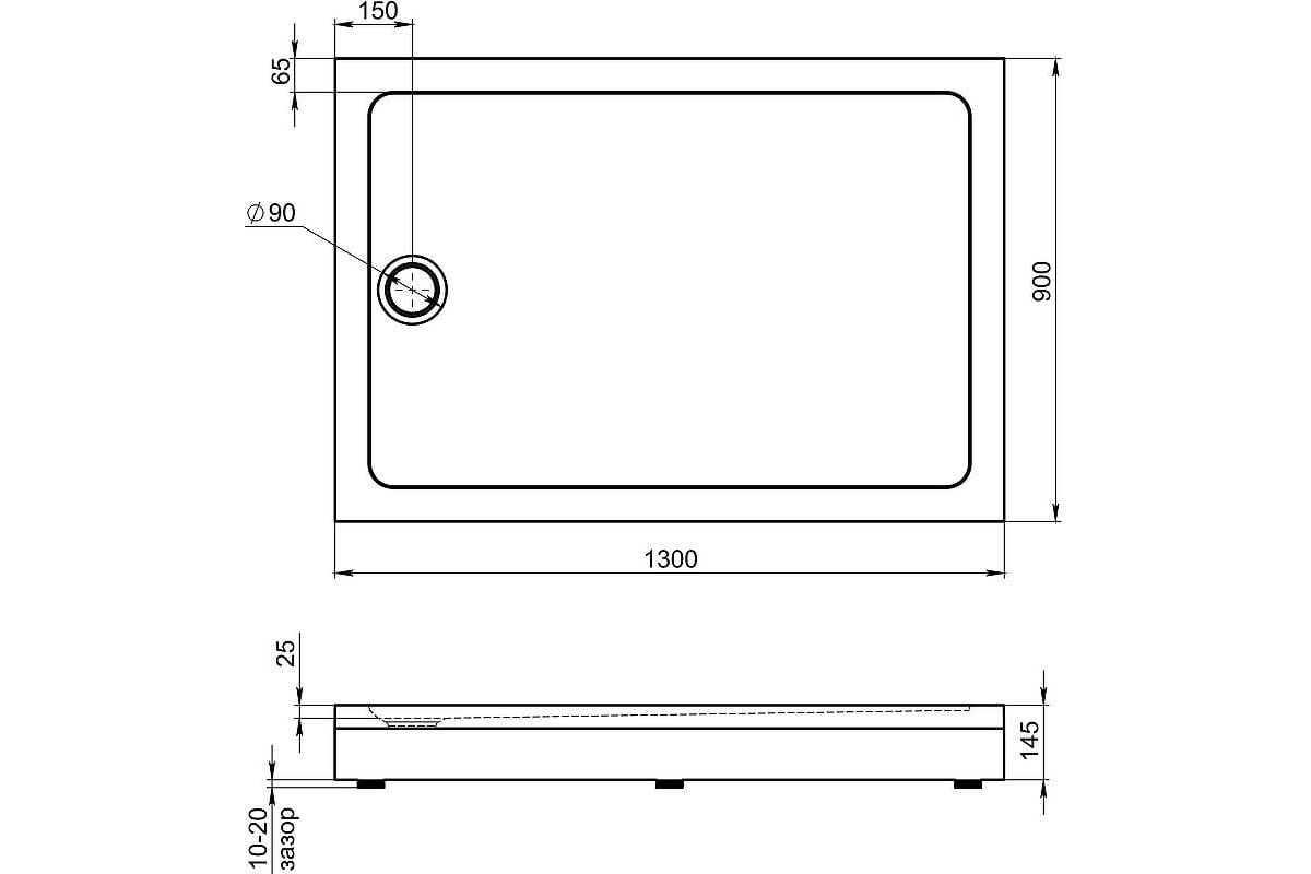 Размеры душевых поддонов прямоугольных 1300x800