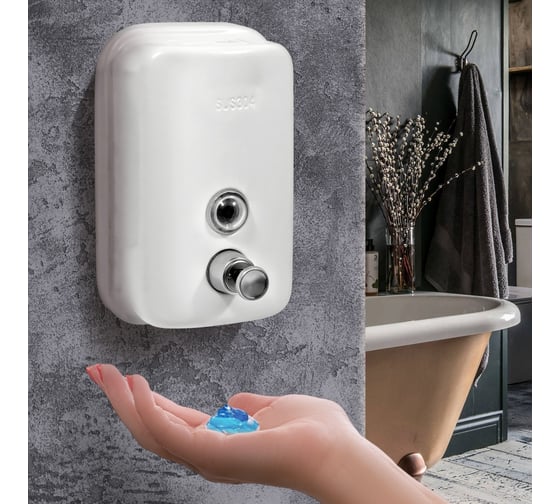 Дозатор для жидкого мыла Puff 8605W из нерж. стали , белый, 500 мл, порошковое окрашивание 1402.021